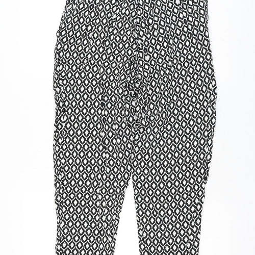 H&M Womens Black Geometric Viscose Trousers Size 12 L26 in Regular