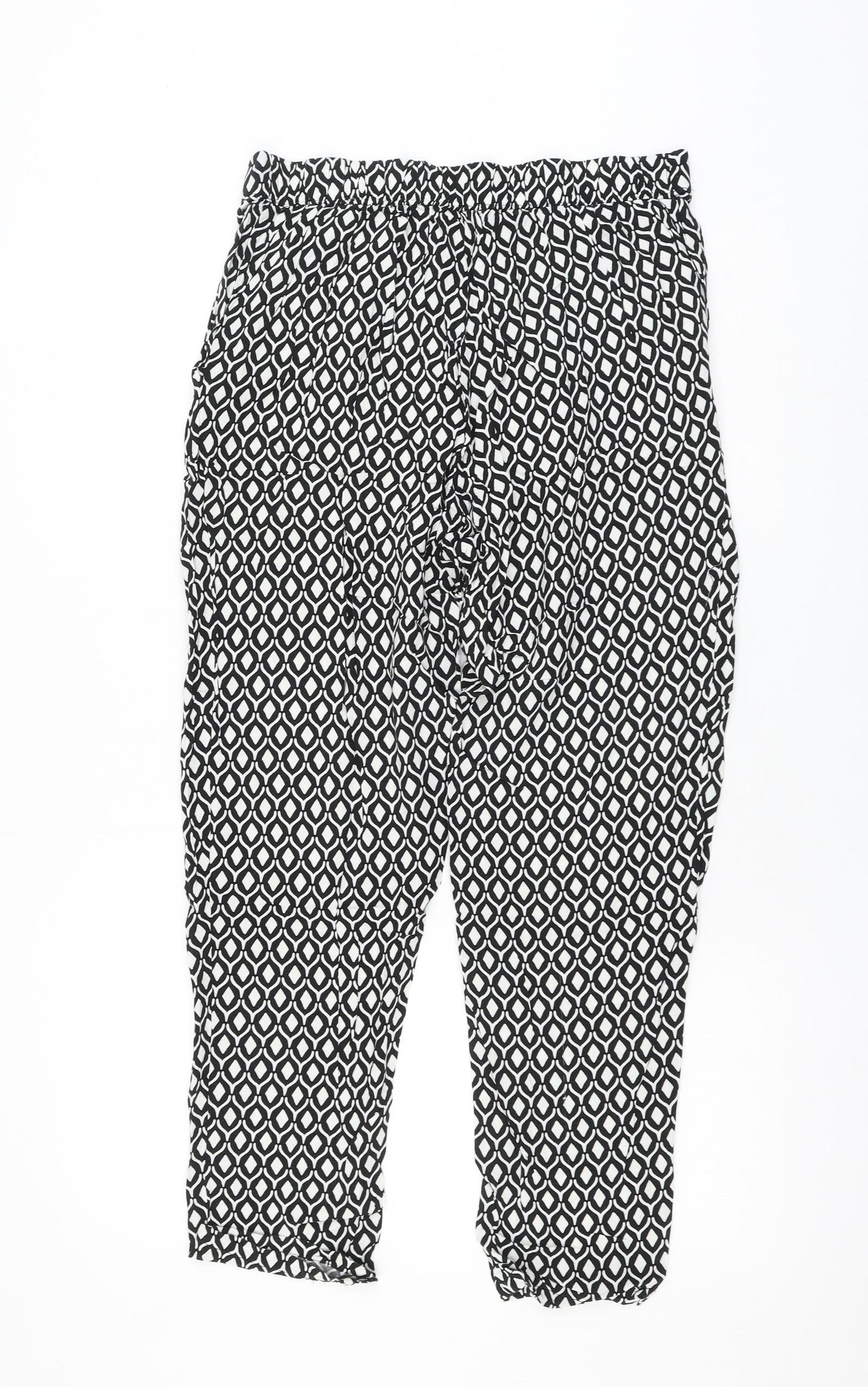 H&M Womens Black Geometric Viscose Trousers Size 12 L26 in Regular