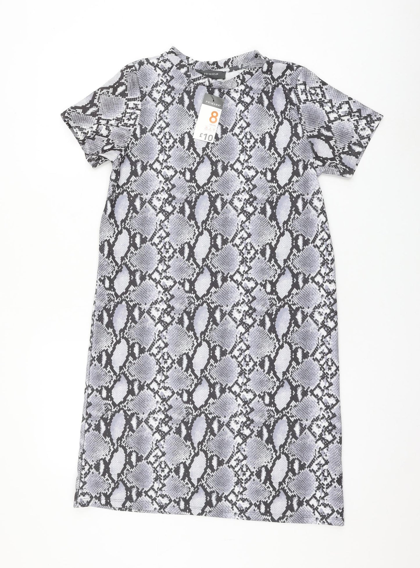 Primark Womens Grey Animal Print Polyester Shift Size 8 Round Neck Pullover
