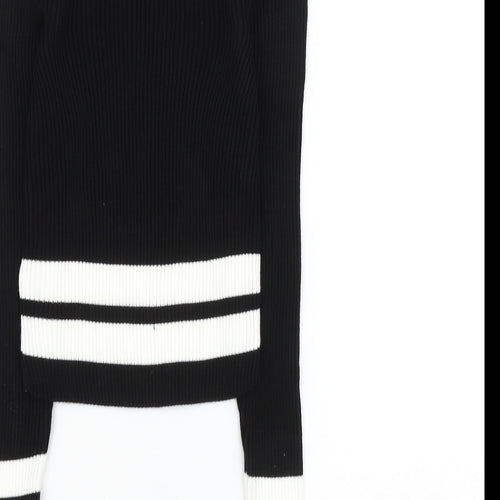 Select Womens Black Round Neck Striped Acrylic Pullover Jumper Size 8 - Cropped