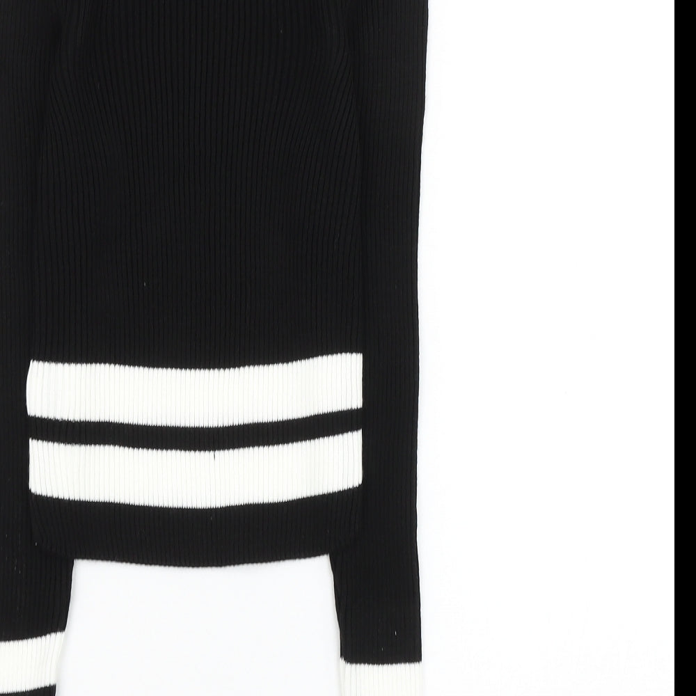 Select Womens Black Round Neck Striped Acrylic Pullover Jumper Size 8 - Cropped