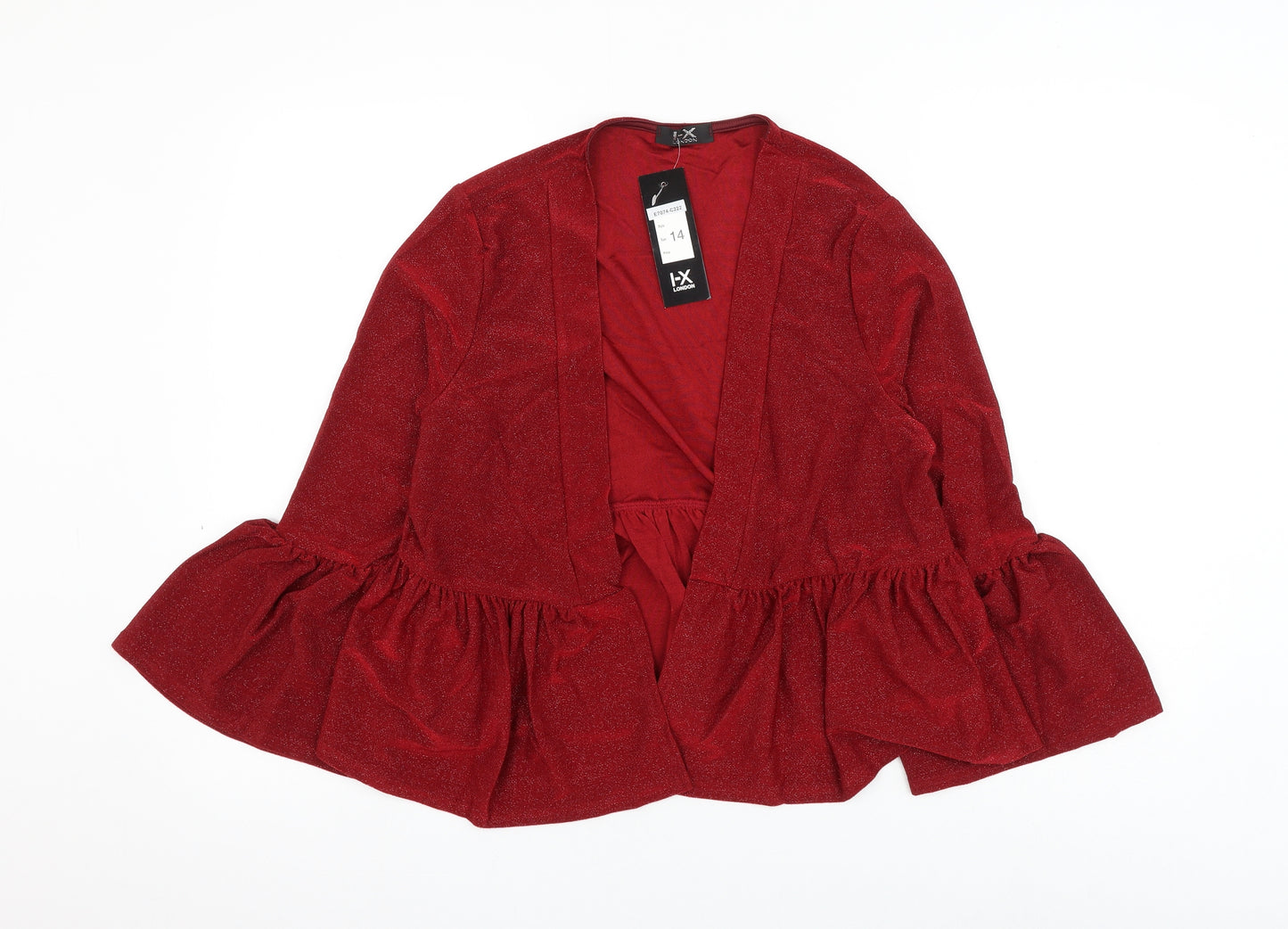 I-X London Womens Red V-Neck Polyester Cardigan Jumper Size 14