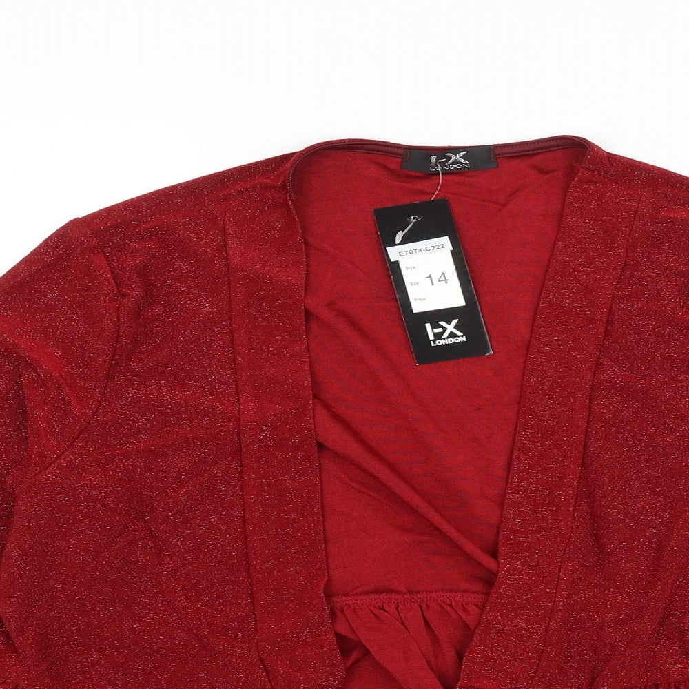 I-X London Womens Red V-Neck Polyester Cardigan Jumper Size 14