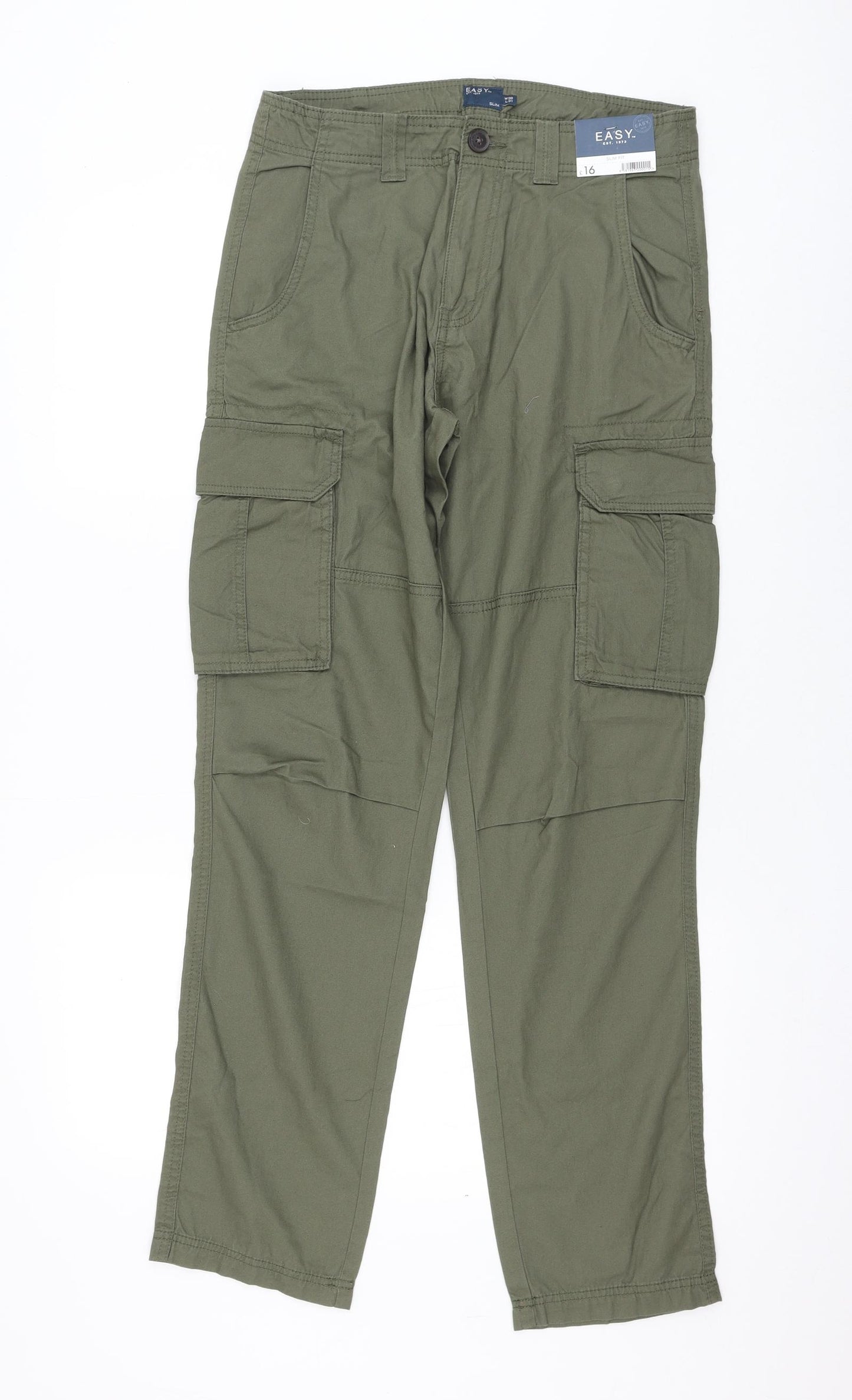 Matalan Womens Green Cotton Cargo Trousers Size 30 in L31 in Regular Zip
