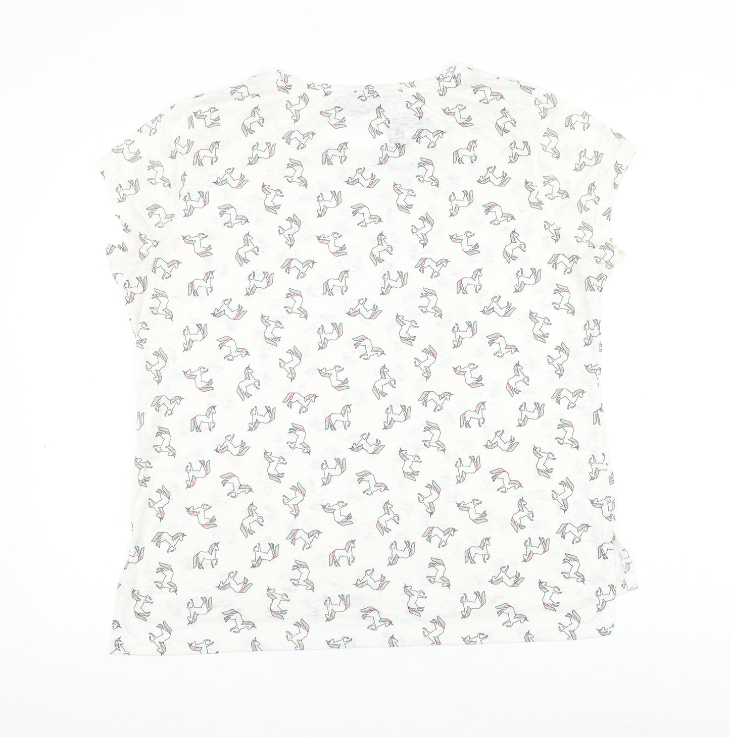 Atmosphere Womens White Geometric Polyester Basic T-Shirt Size 20 Round Neck - Unicorn