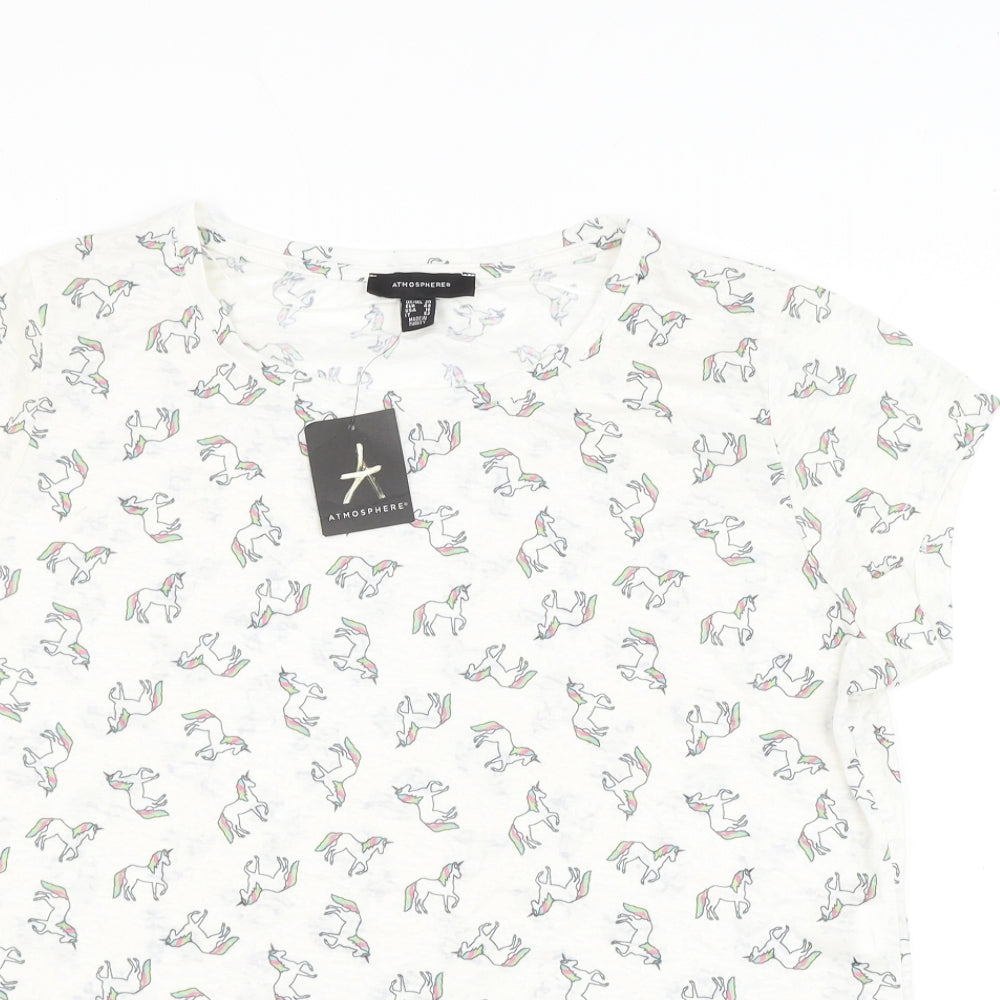 Atmosphere Womens White Geometric Polyester Basic T-Shirt Size 20 Round Neck - Unicorn