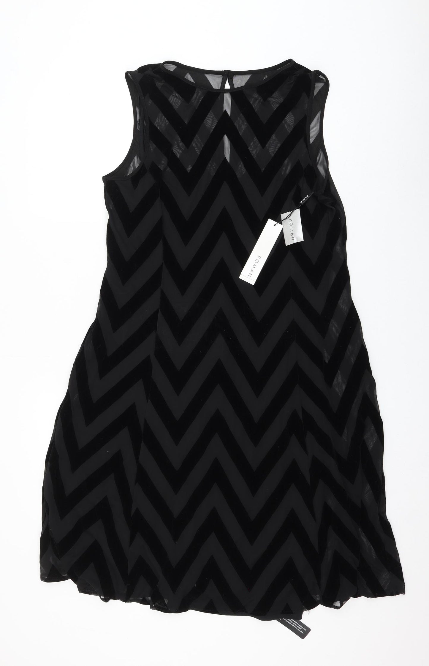 Roman Womens Black Herringbone Polyester Shift Size 18 Round Neck Button