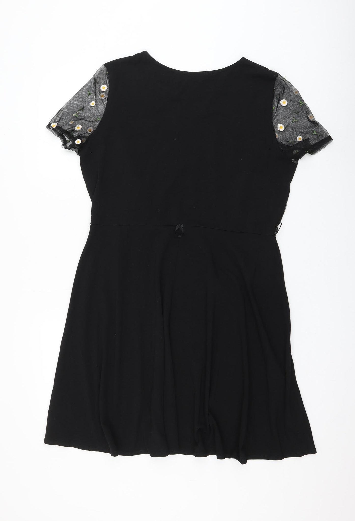 Dorothy Perkins Womens Black Floral Cotton Skater Dress Size 18 Round Neck Pullover - Mesh