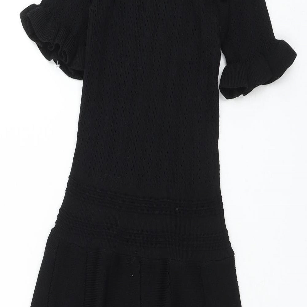 Yu & Me Womens Black Viscose Skater Dress Size S Round Neck Pullover