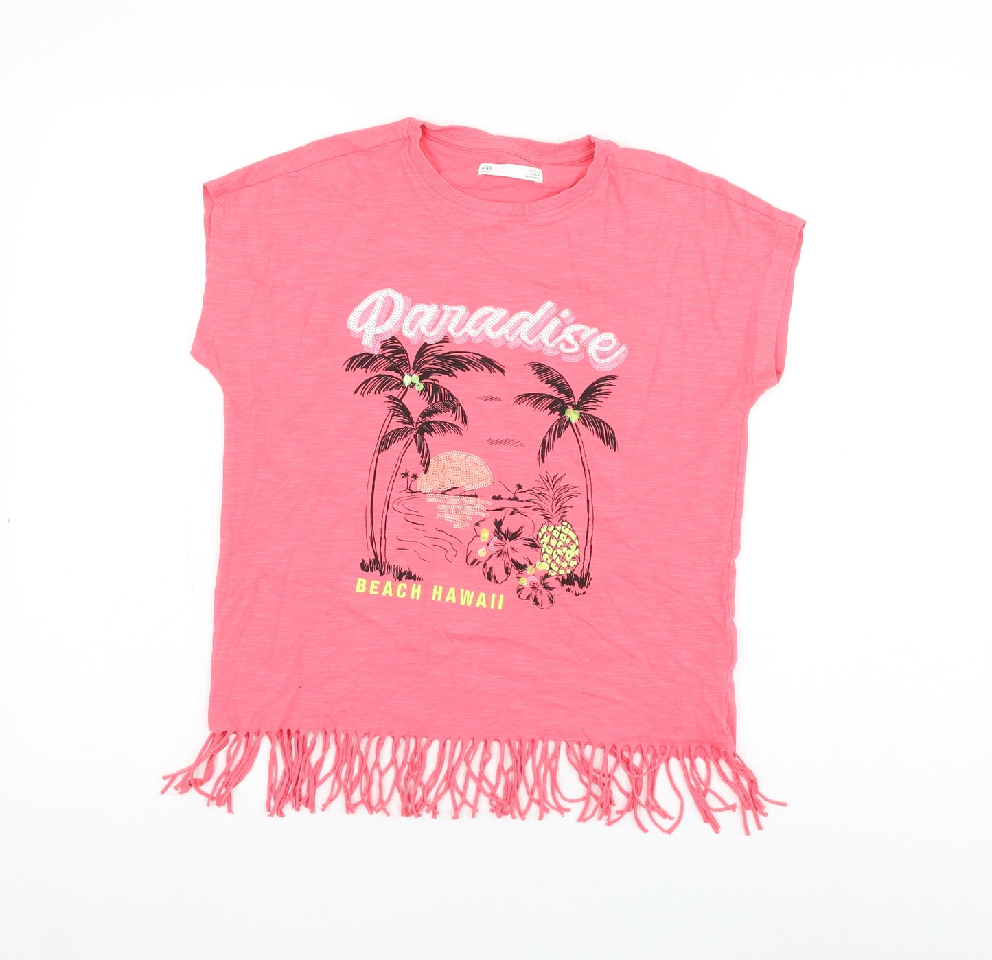 Marks and Spencer Girls Pink Cotton Basic Tank Size 12-13 Years Round Neck Pullover - Paradise