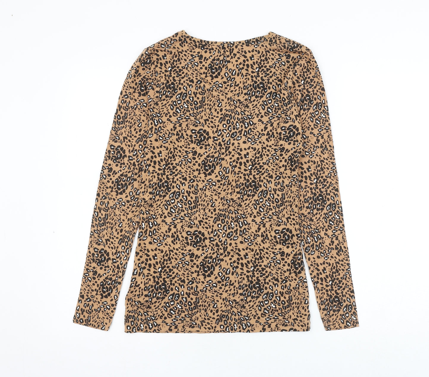 Marks and Spencer Womens Brown Animal Print Acrylic Basic T-Shirt Size 14 Scoop Neck - Leopard Print