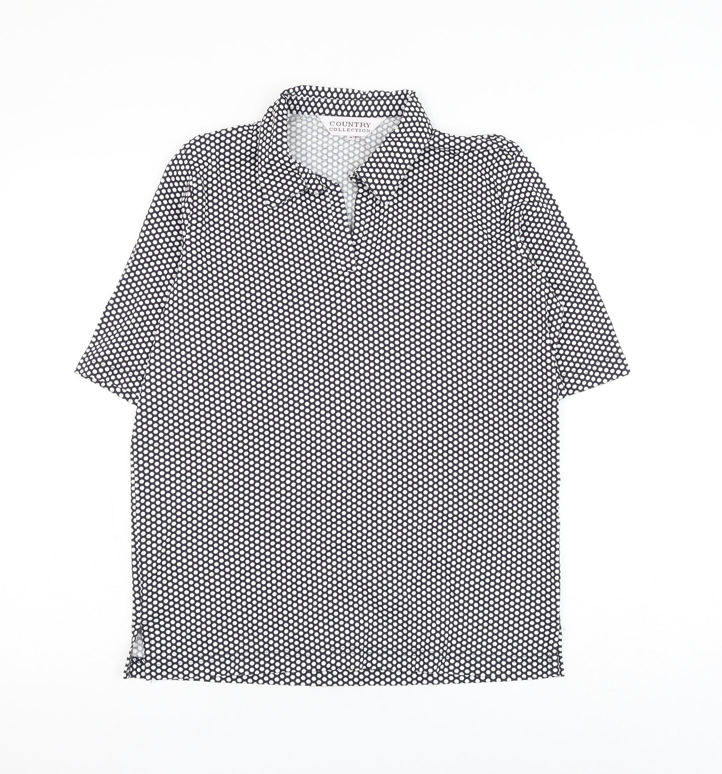 Country Collection Womens Blue Polka Dot Polyester Basic T-Shirt Size M Collared