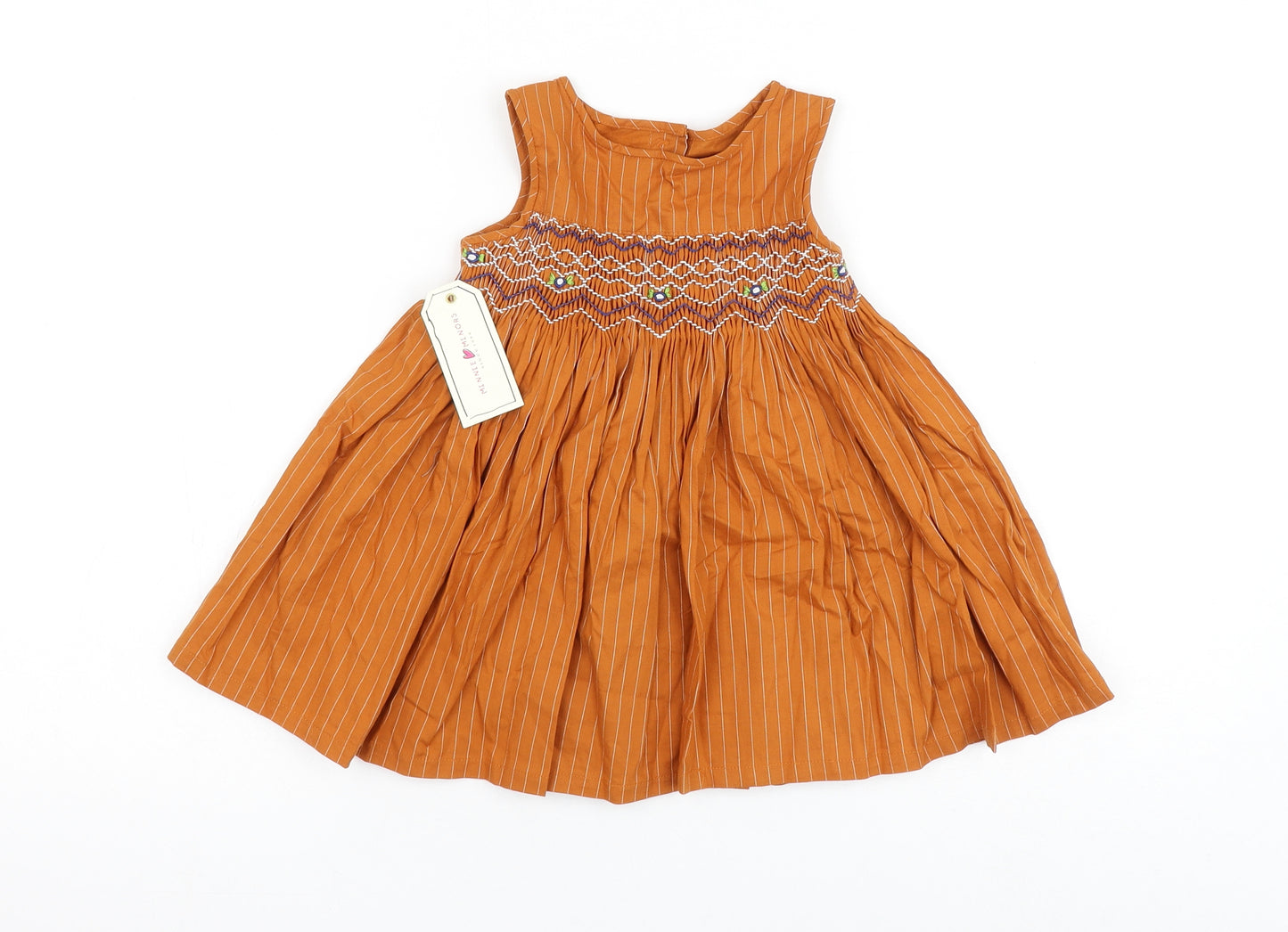 Minnie Minors Girls Brown Striped Polyester A-Line Size 9-12 Months Round Neck Button
