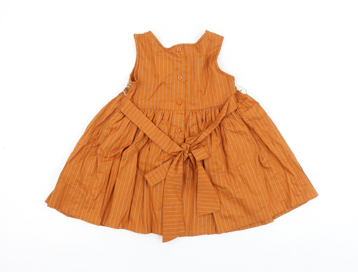 Minnie Minors Girls Brown Striped Polyester A-Line Size 9-12 Months Round Neck Button