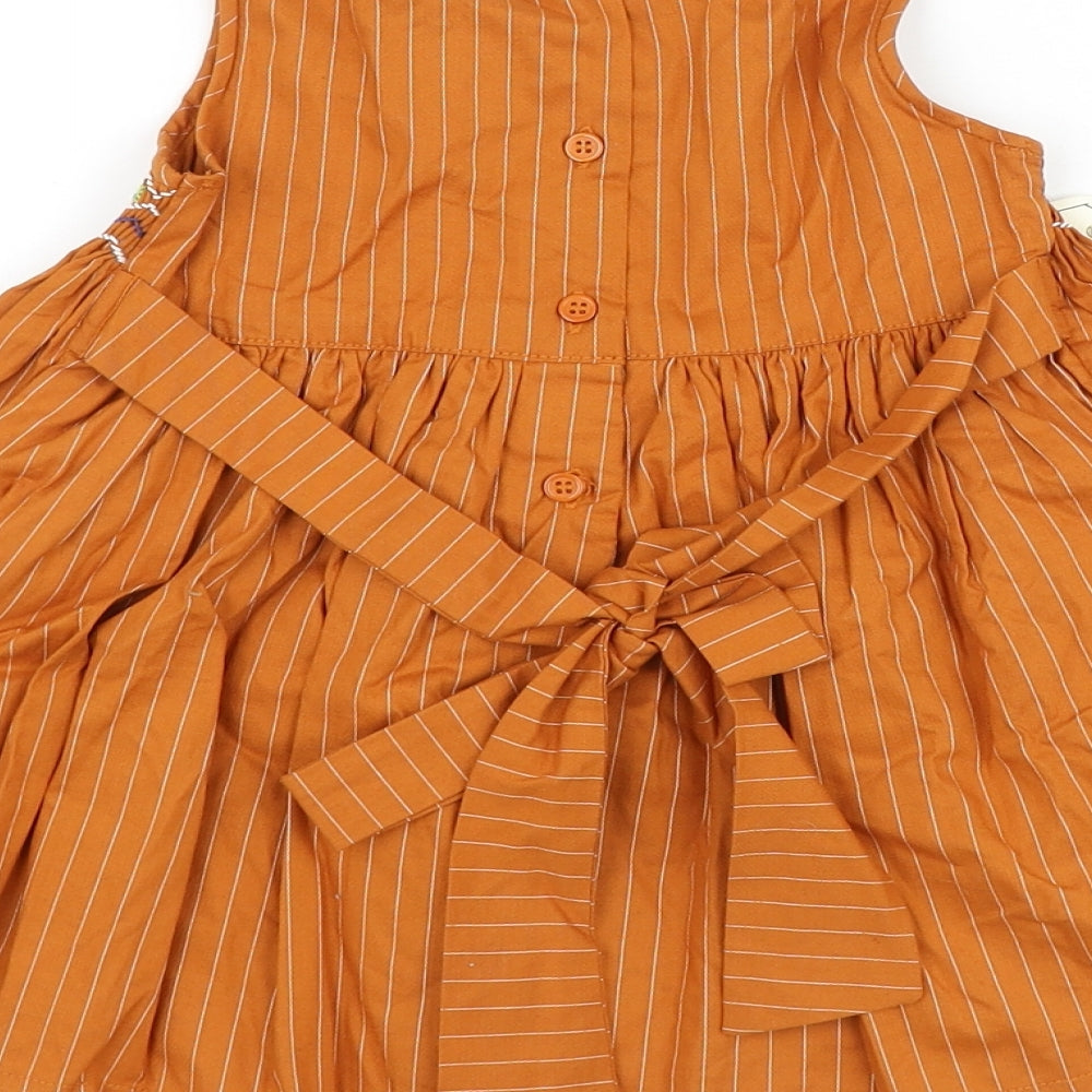 Minnie Minors Girls Brown Striped Polyester A-Line Size 9-12 Months Round Neck Button