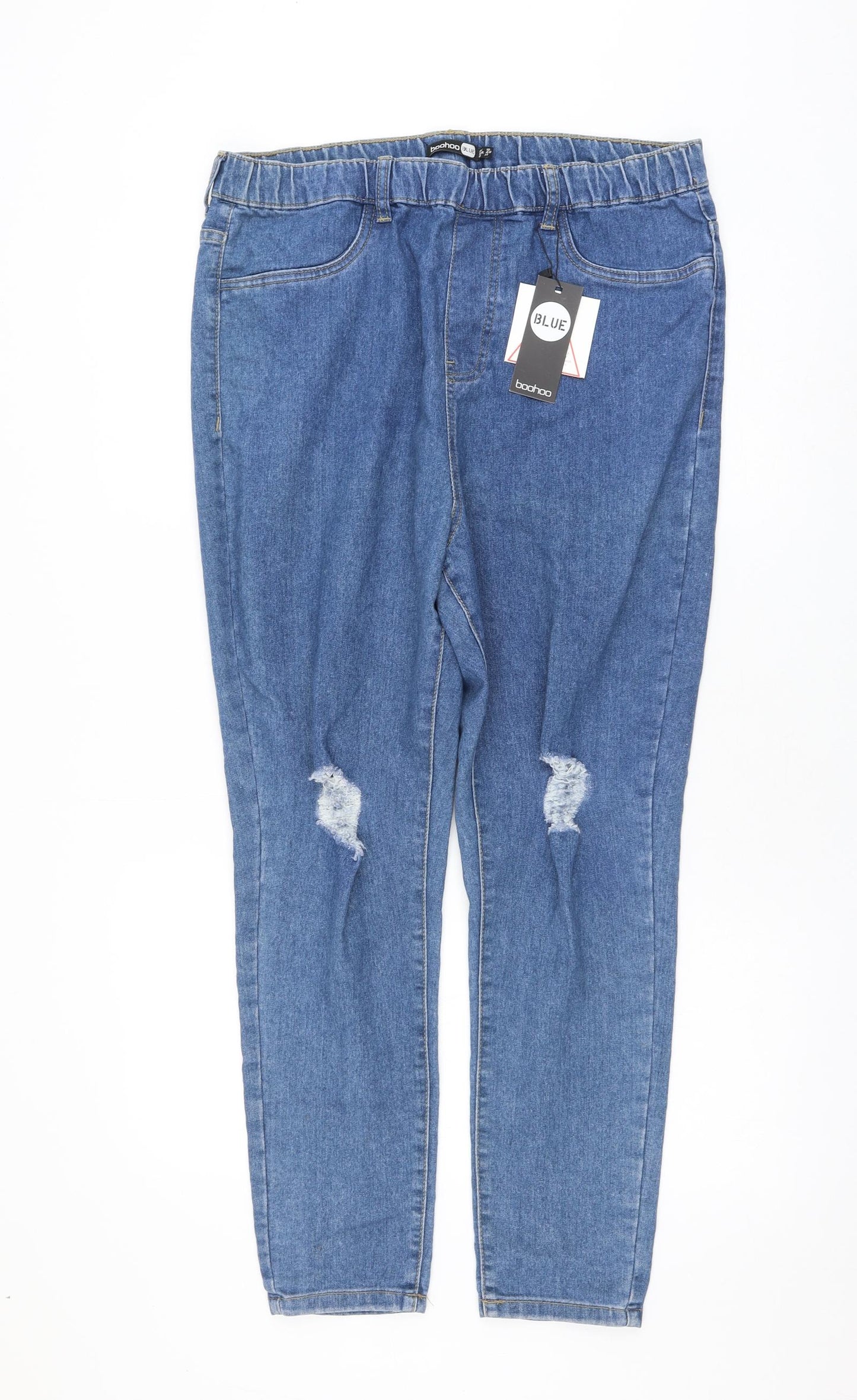 Boohoo Womens Blue Cotton Straight Jeans Size 18 L26 in Regular