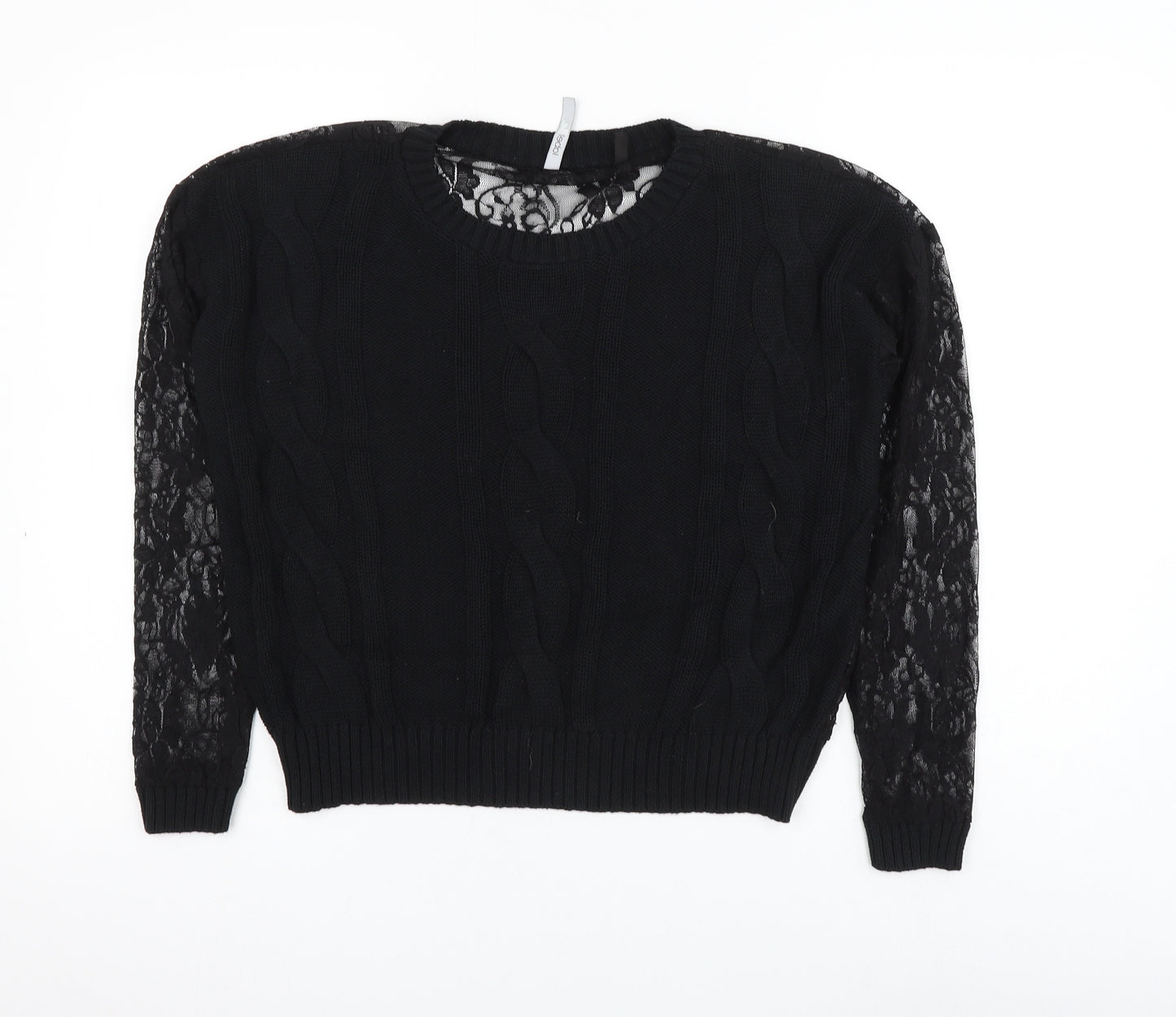 Simply Be Womens Black Round Neck Acrylic Pullover Jumper Size 12 - Lace Sleeve
