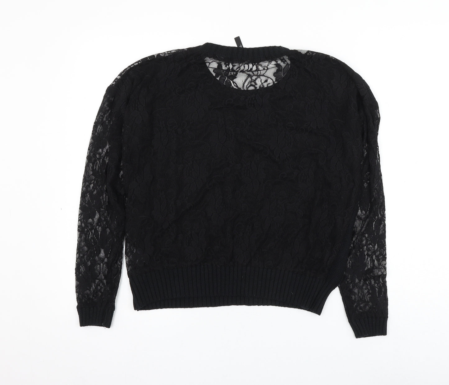 Simply Be Womens Black Round Neck Acrylic Pullover Jumper Size 12 - Lace Sleeve