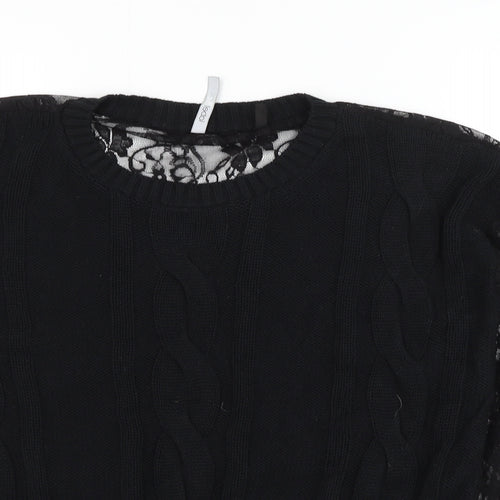 Simply Be Womens Black Round Neck Acrylic Pullover Jumper Size 12 - Lace Sleeve