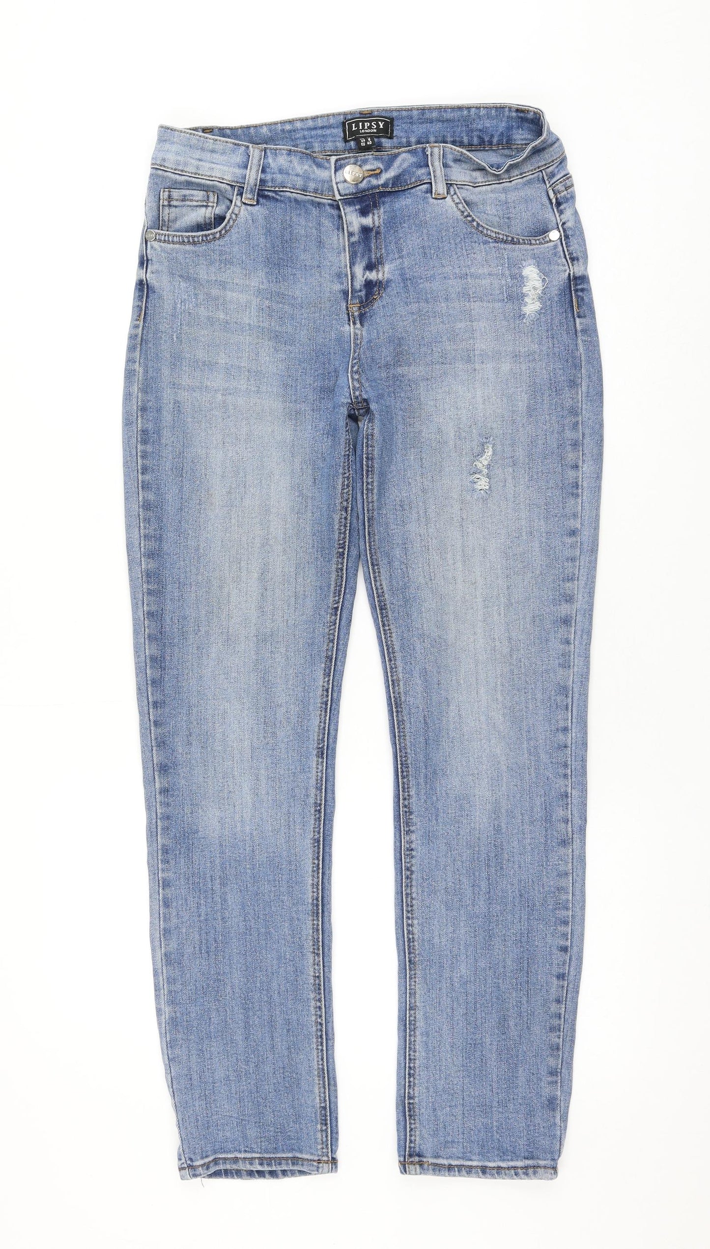 Lipsy Womens Blue Cotton Straight Jeans Size 12 L28 in Regular Zip
