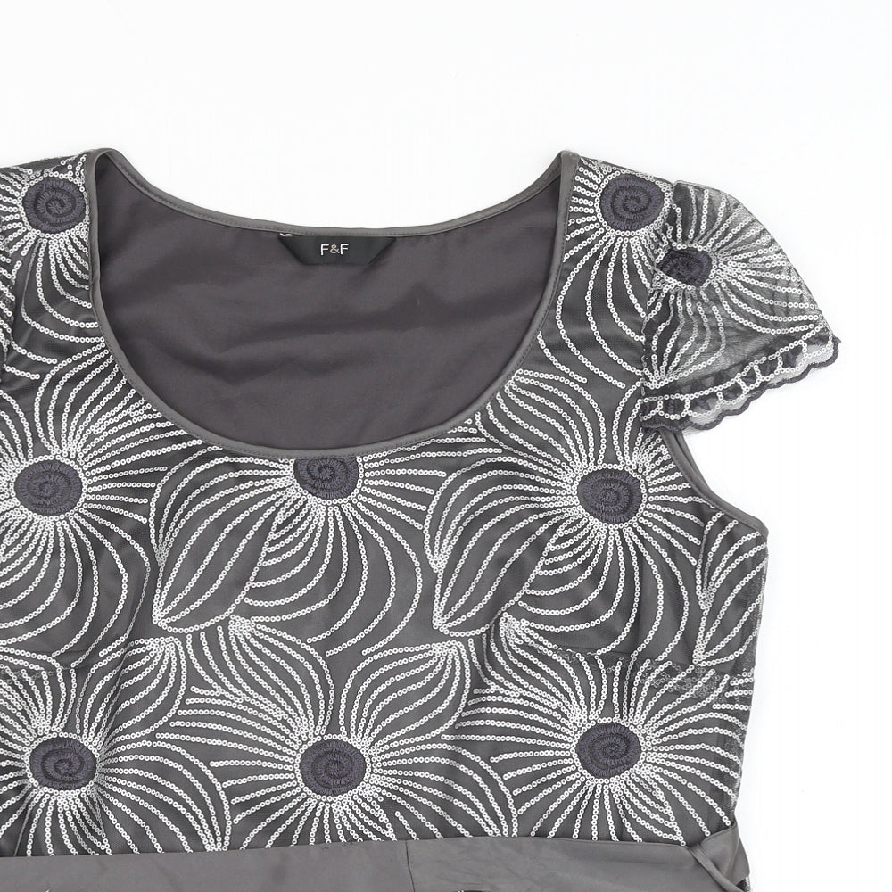 F&F Womens Grey Geometric Polyester Basic Blouse Size 16 Scoop Neck