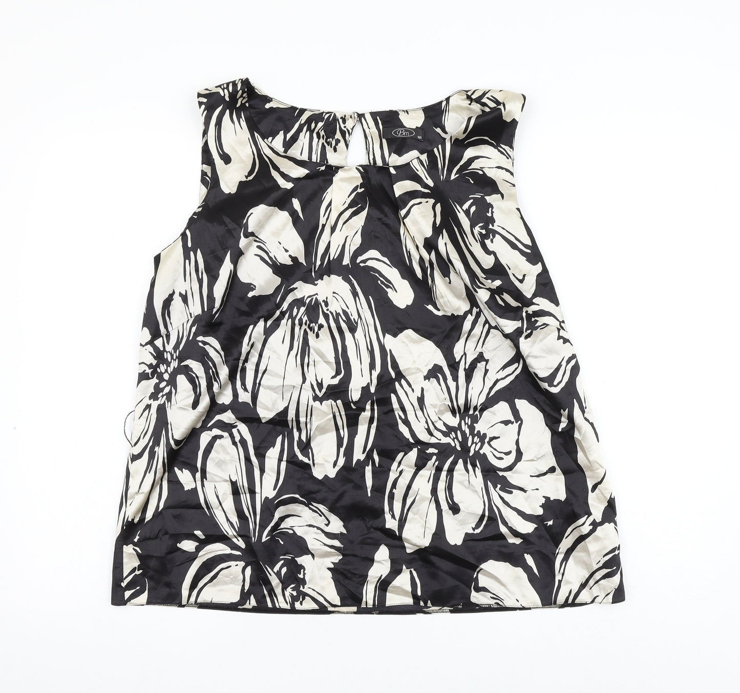 Bonmarché Womens Black Floral Polyester Camisole Blouse Size 18 Scoop Neck