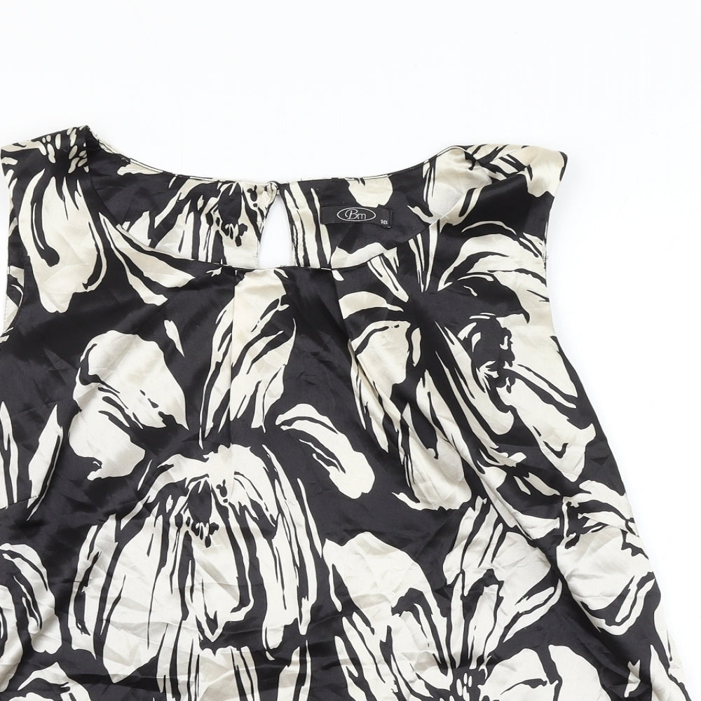 Bonmarché Womens Black Floral Polyester Camisole Blouse Size 18 Scoop Neck