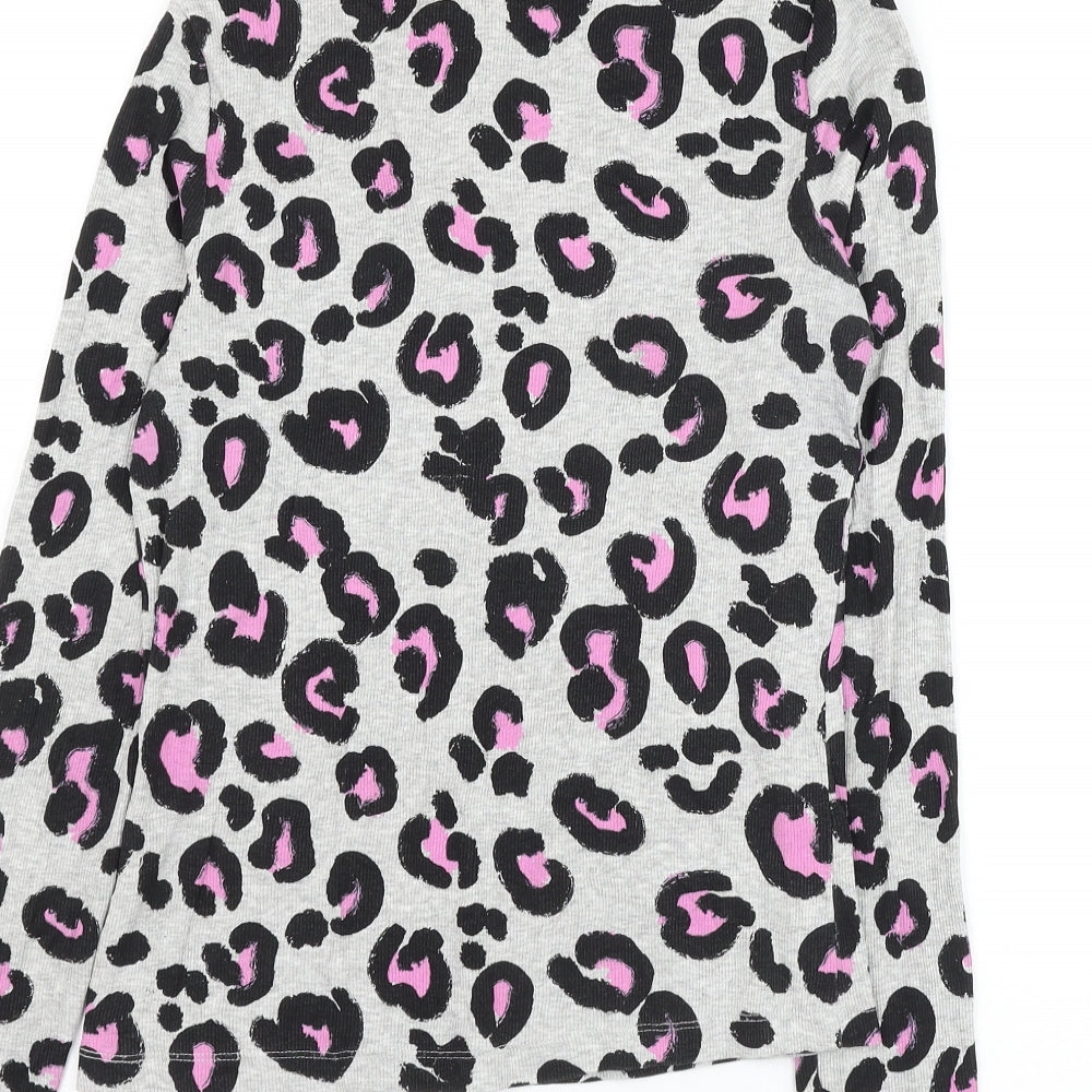 TU Womens Grey Animal Print Cotton Basic T-Shirt Size 10 Round Neck - Leopard Print