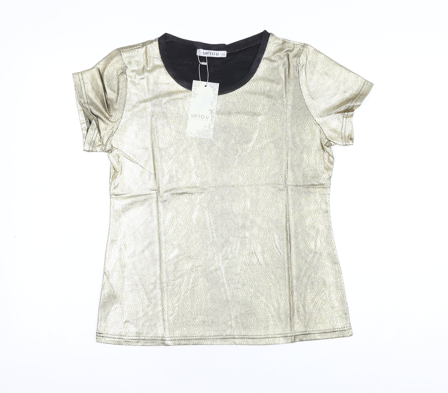 Up 2 You Womens Gold Animal Print Polyester Basic T-Shirt Size L Round Neck - Snake Print