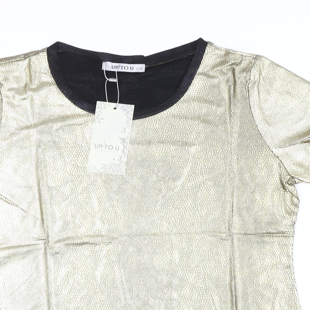 Up 2 You Womens Gold Animal Print Polyester Basic T-Shirt Size L Round Neck - Snake Print