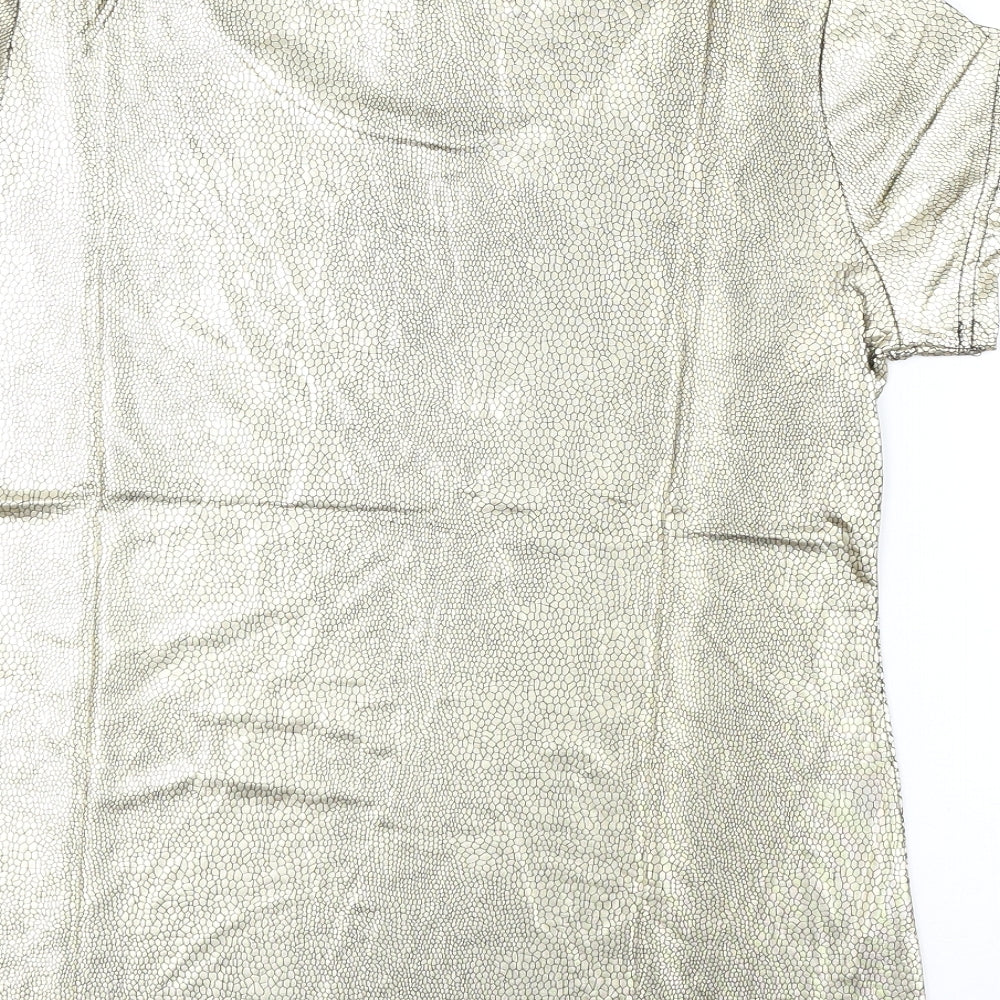 Up 2 You Womens Gold Animal Print Polyester Basic T-Shirt Size L Round Neck - Snake Print