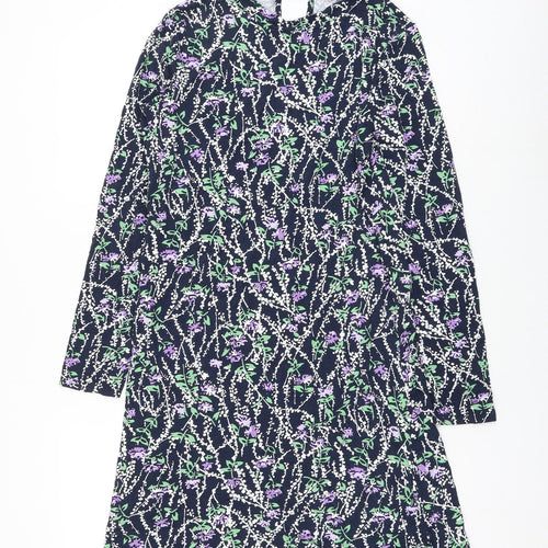 Marks and Spencer Womens Blue Floral Viscose Shift Size 8 Mock Neck Tie