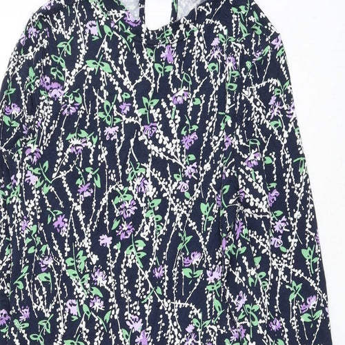 Marks and Spencer Womens Blue Floral Viscose Shift Size 8 Mock Neck Tie