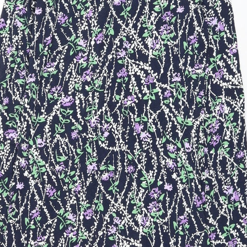 Marks and Spencer Womens Blue Floral Viscose Shift Size 8 Mock Neck Tie