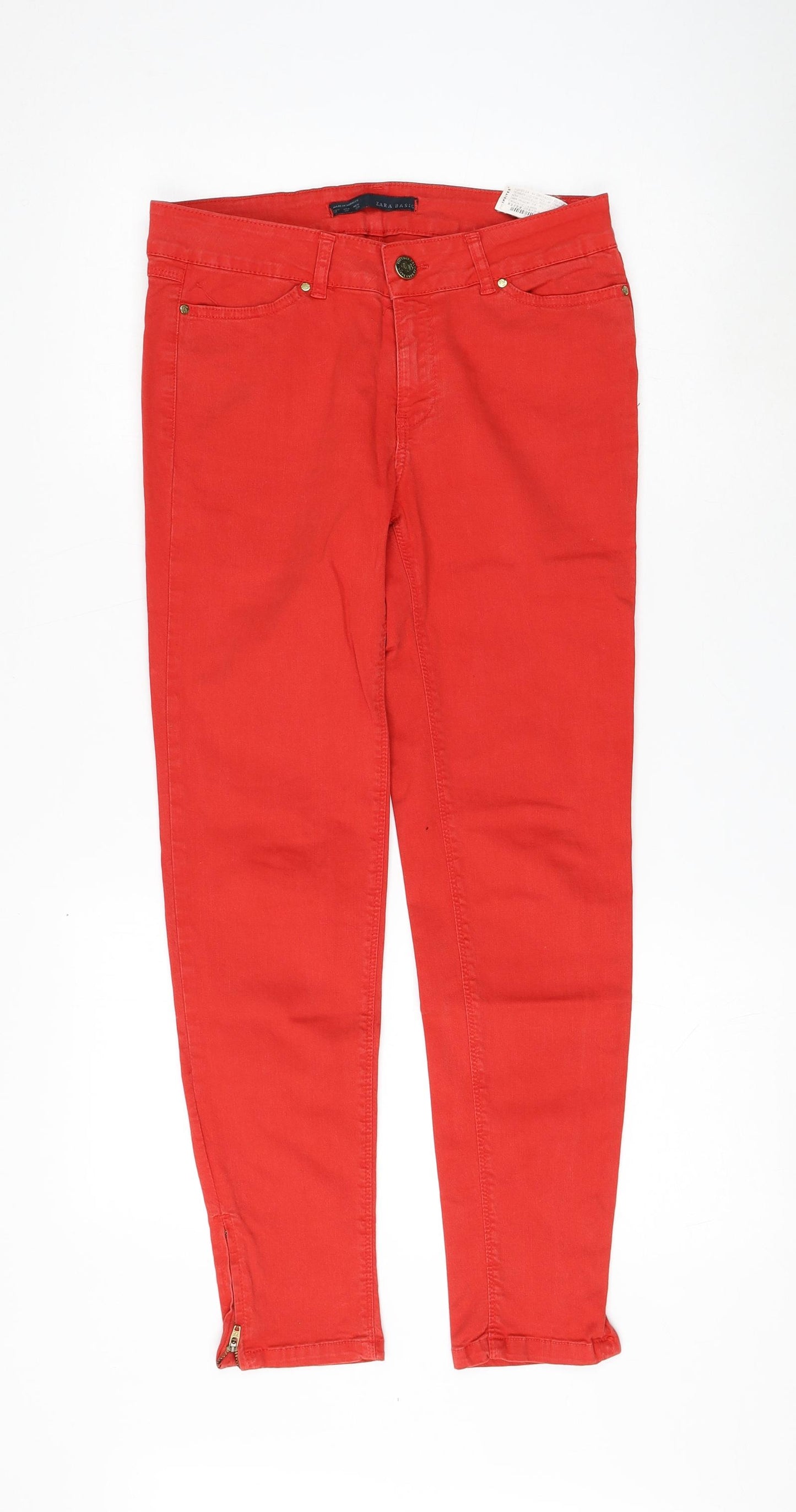 Zara Womens Red Cotton Skinny Jeans Size 30 in L27 in Regular Zip