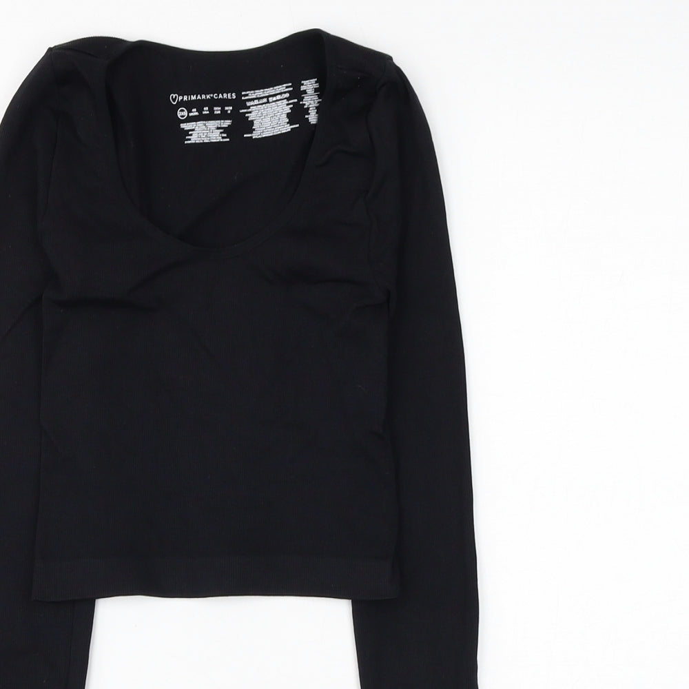 Primark Womens Black Nylon Cropped Tank Size 4 Scoop Neck