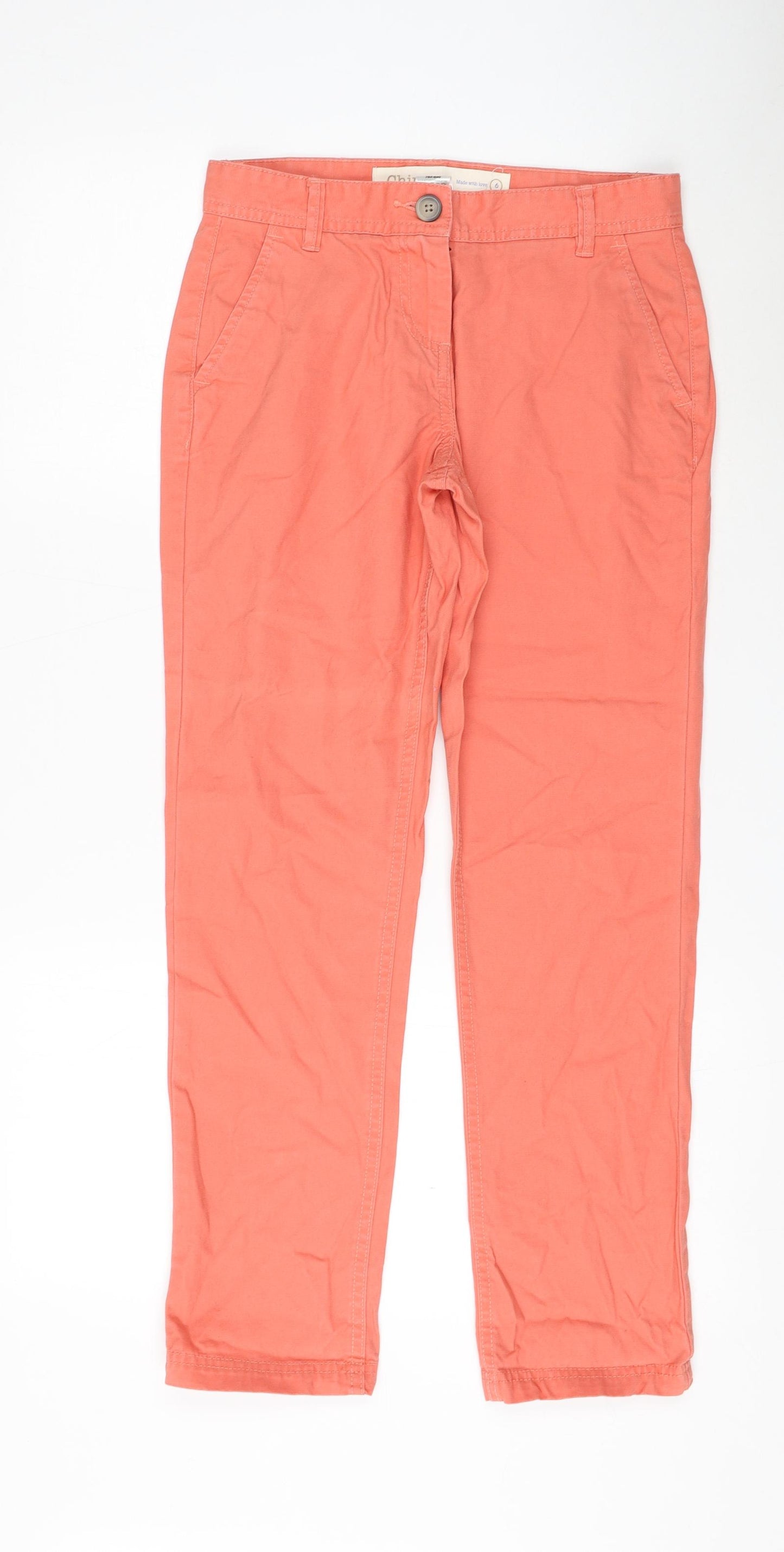 NEXT Womens Pink Cotton Chino Trousers Size 6 L28 in Regular Zip