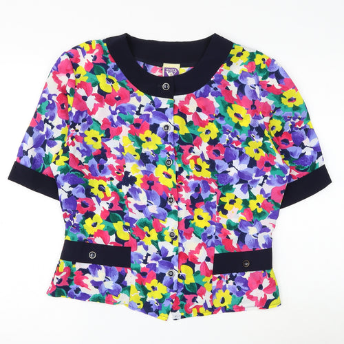 Yessica Womens Multicoloured Floral Polyester Basic Button-Up Size 12 Round Neck