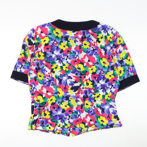Yessica Womens Multicoloured Floral Polyester Basic Button-Up Size 12 Round Neck