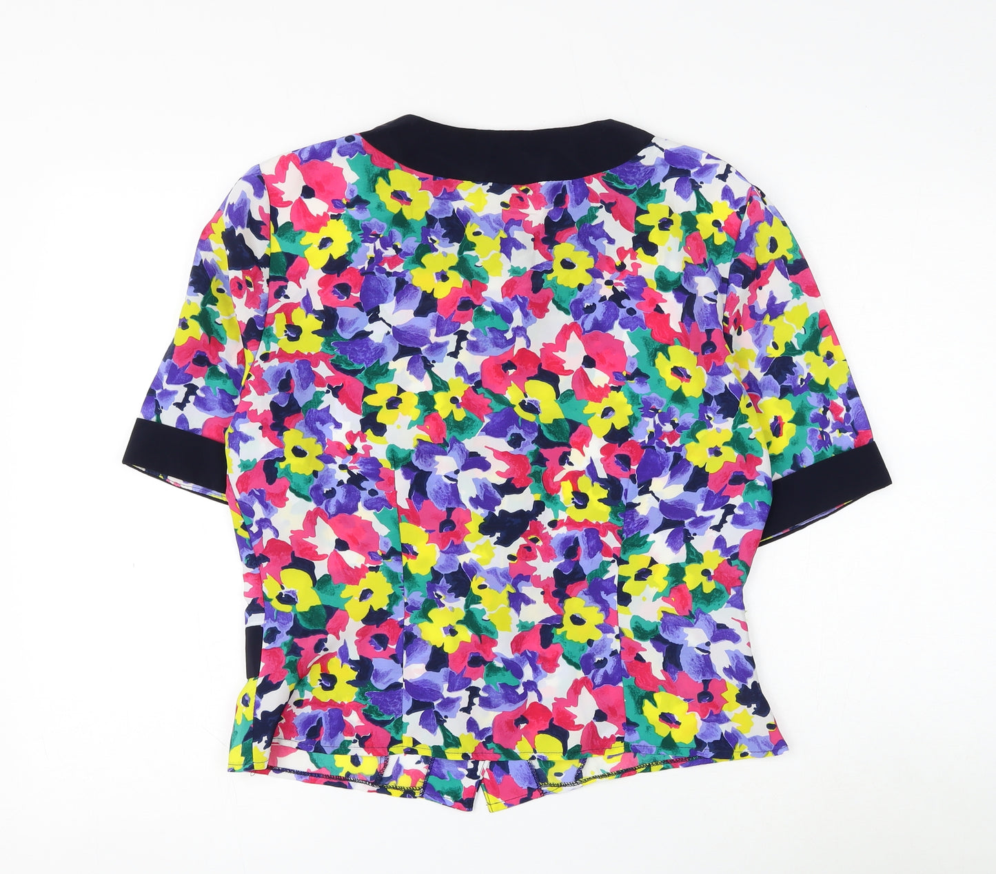 Yessica Womens Multicoloured Floral Polyester Basic Button-Up Size 12 Round Neck