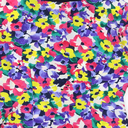 Yessica Womens Multicoloured Floral Polyester Basic Button-Up Size 12 Round Neck