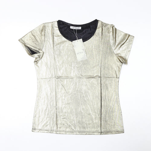 Up To U Womens Gold Animal Print Polyester Basic T-Shirt Size L Round Neck - Snake Print