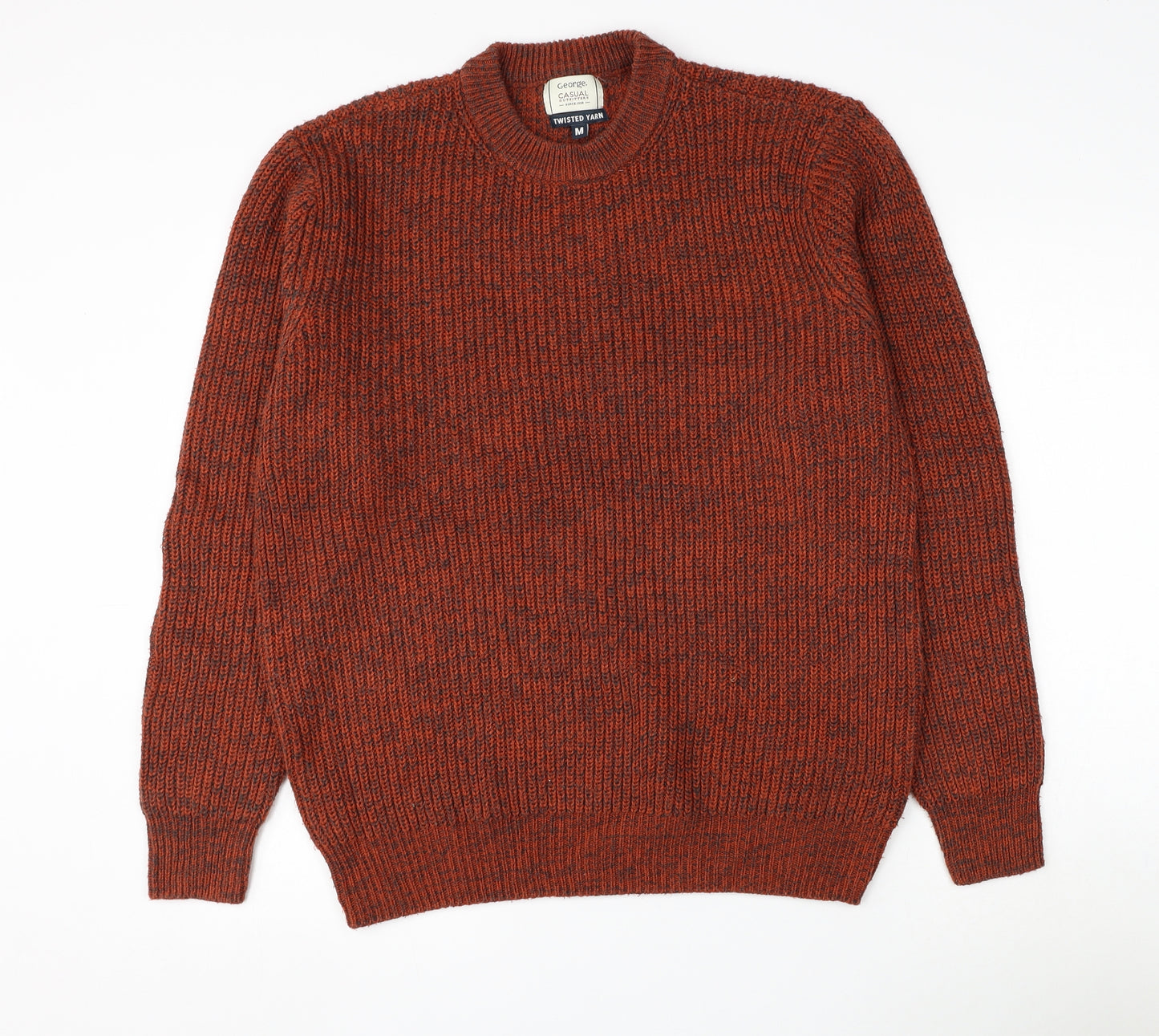 George Mens Orange Round Neck Acrylic Pullover Jumper Size M