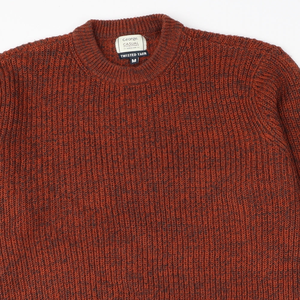George Mens Orange Round Neck Acrylic Pullover Jumper Size M