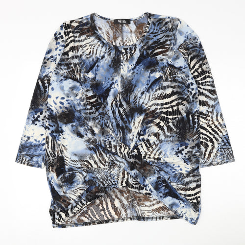 Nicole Womens Blue Geometric Polyester Basic Blouse Size M Round Neck - Knot Front