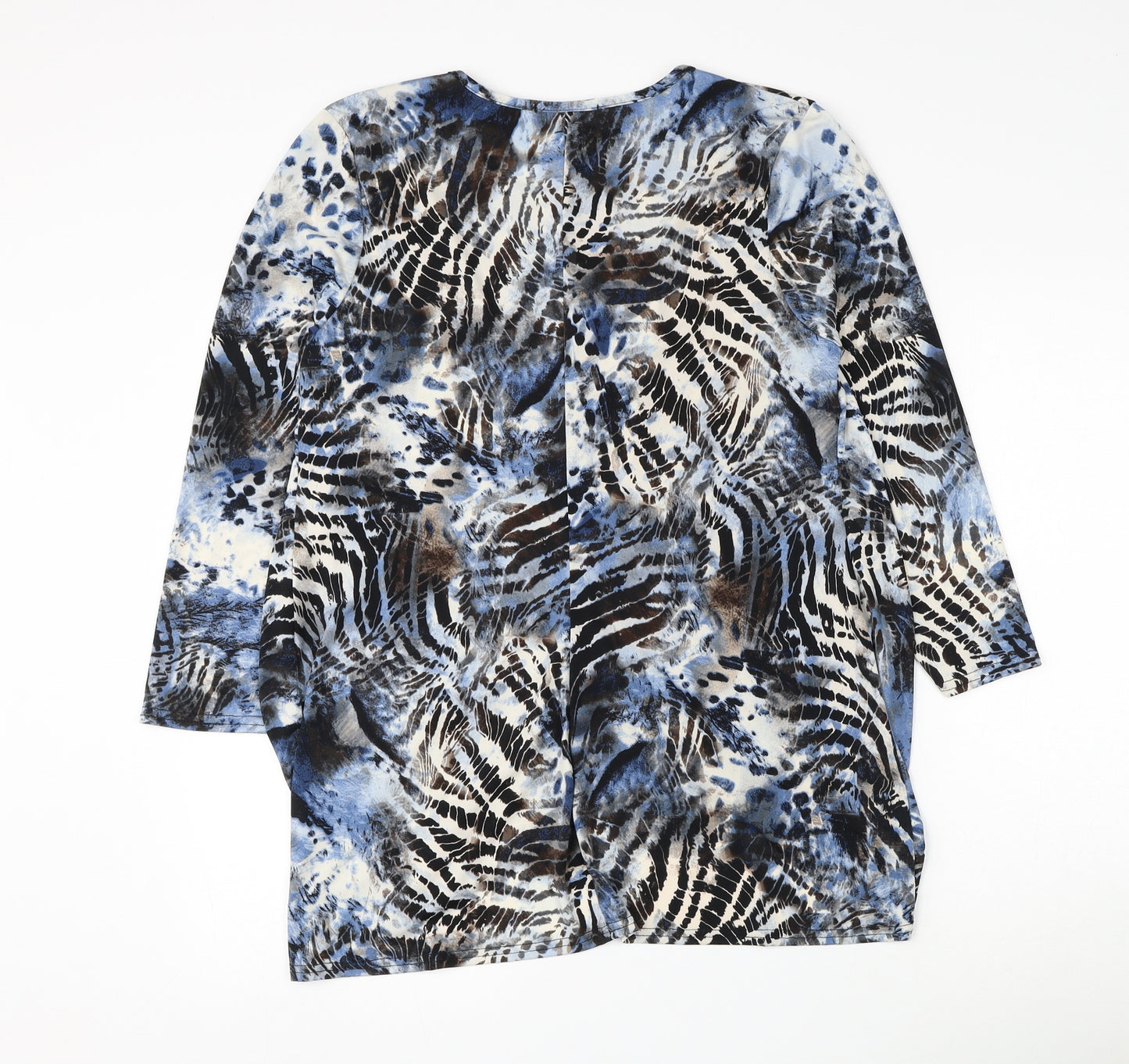 Nicole Womens Blue Geometric Polyester Basic Blouse Size M Round Neck - Knot Front