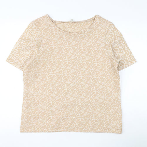 River Island Womens Gold Floral Polyester Basic Blouse Size 14 Round Neck