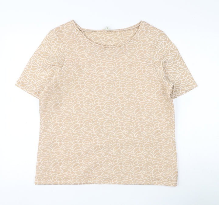 River Island Womens Gold Floral Polyester Basic Blouse Size 14 Round Neck
