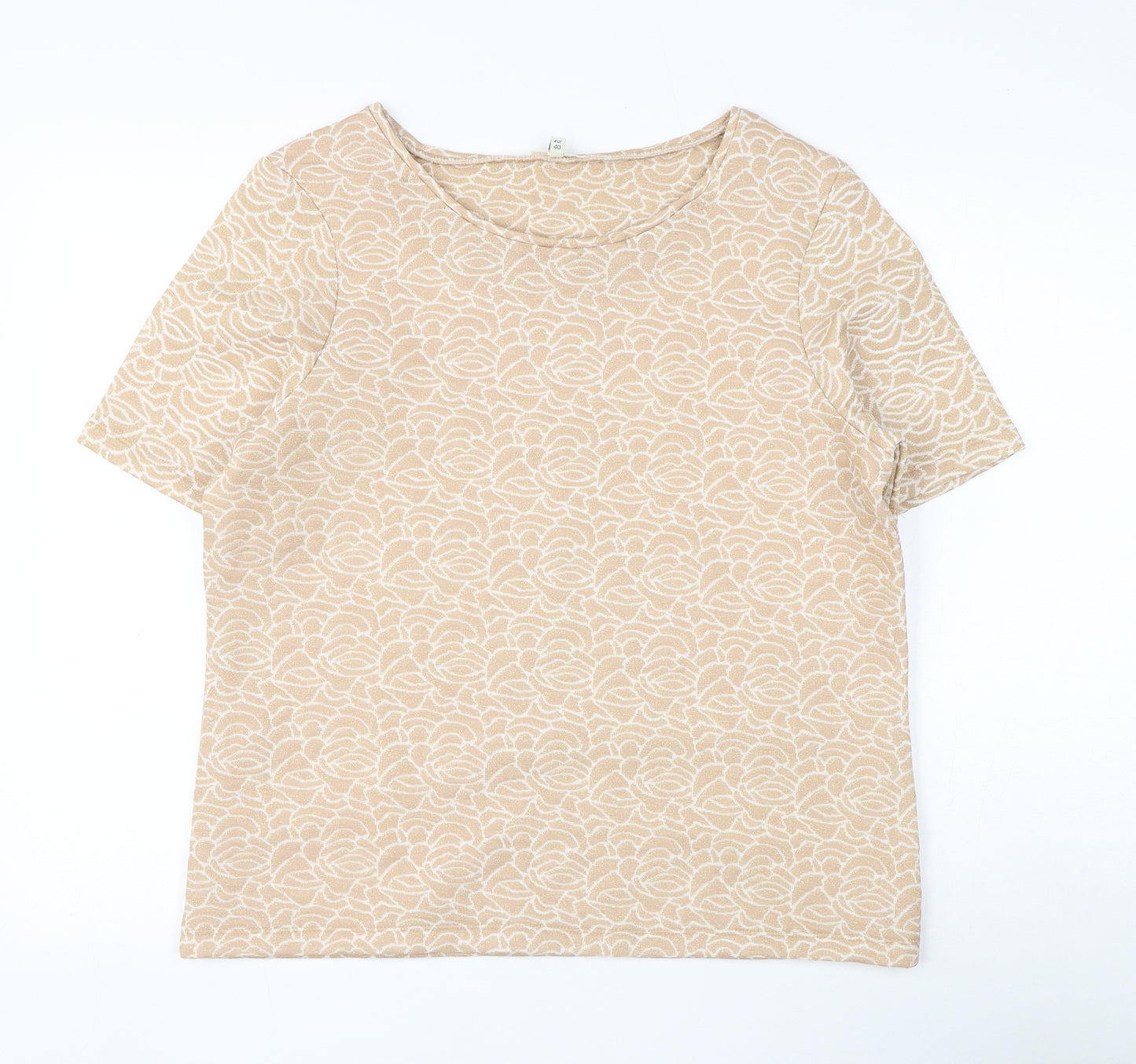 River Island Womens Gold Floral Polyester Basic Blouse Size 14 Round Neck