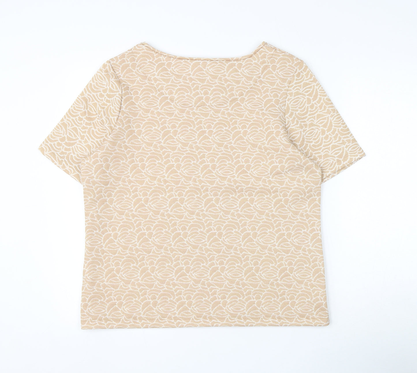 River Island Womens Gold Floral Polyester Basic Blouse Size 14 Round Neck